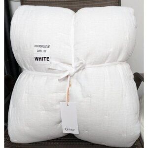 Quince 100% European Linen Dream Quilt 3PC Set Color White Size Full/Queen -NEW